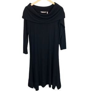 Soft Surroundings Womens Sz PM Black Deep Cowl Neck Long Sleeve Dress